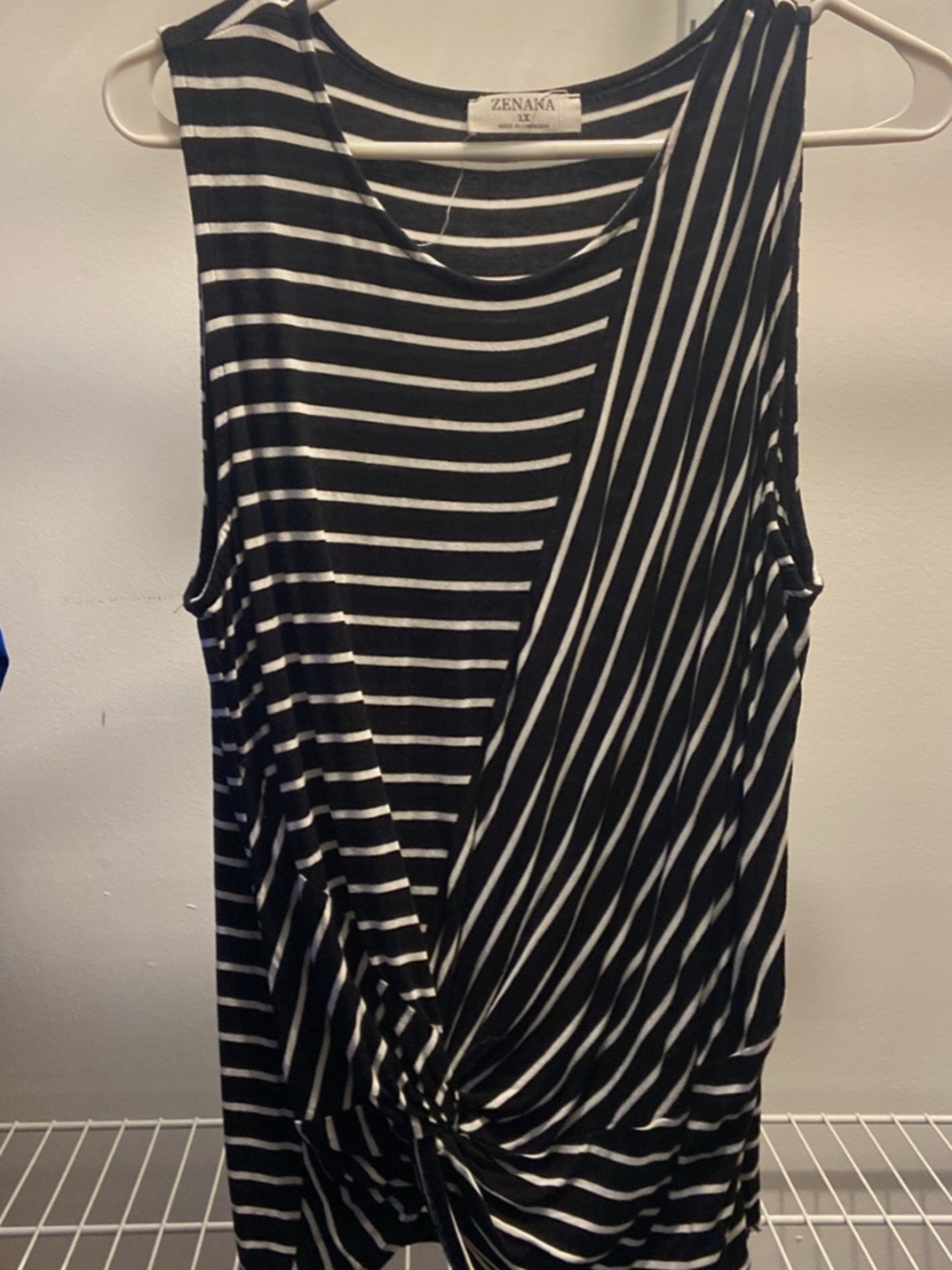 Zenana 1X Striped Sleeveless Knot Front Top